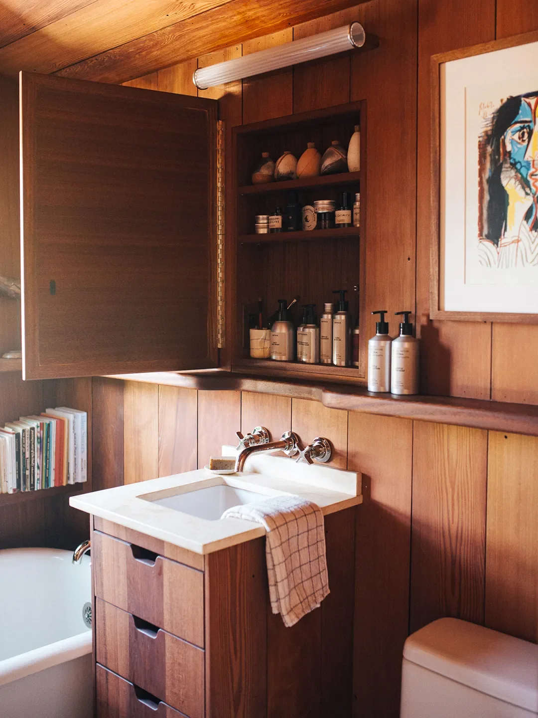 This Esthetician's Wood-Wrapped Bathroom Is Basically a Spa Day in Disguise