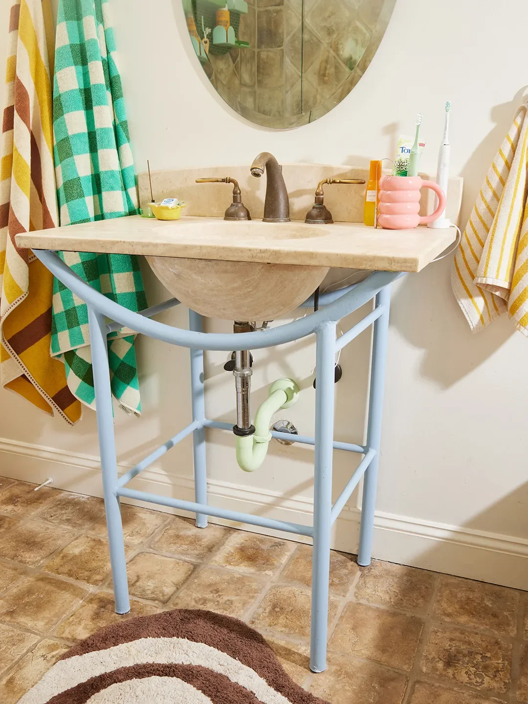 When Your Bathroom Plumbing Is Ugly and Unhideable, Just Paint the Heck Out of It
